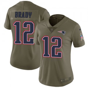New England Patriots #12 Tom Brady Women's Olive 2017 Stitched Limited Salute to Service Jersey 158887-385
