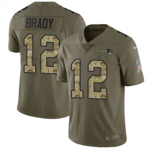 New England Patriots #12 Tom Brady Men's Olive/Camo 2017 Stitched Limited Salute to Service Jersey 307399-234