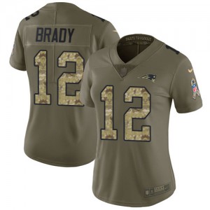 New England Patriots #12 Tom Brady Women's Olive/Camo 2017 Stitched Limited Salute to Service Jersey 756475-155