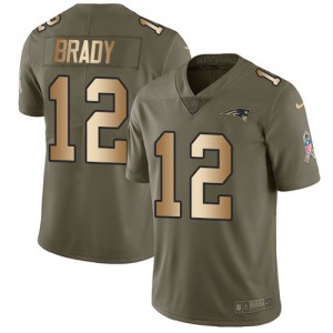 New England Patriots #12 Tom Brady Men's Olive/Gold 2017 Stitched Limited Salute to Service Jersey 333934-567