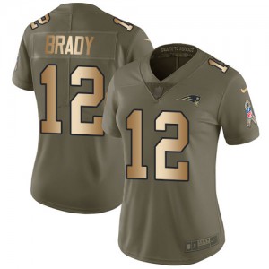 New England Patriots #12 Tom Brady Women's Olive/Gold 2017 Stitched Limited Salute to Service Jersey 167128-540
