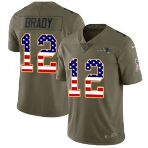 New England Patriots #12 Tom Brady Men's Olive/USA Flag 2017 Stitched Limited Salute to Service Jersey 872121-214
