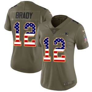 New England Patriots #12 Tom Brady Women's Olive/USA Flag 2017 Stitched Limited Salute to Service Jersey 832832-797