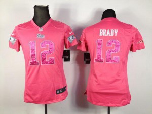 New England Patriots #12 Tom Brady Women's Pink Sweetheart Stitched Elite Jersey 505870-160