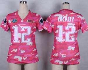New England Patriots #12 Tom Brady Women's Pink Camo Fashion Stitched Elite Jersey 915245-163