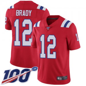 New England Patriots #12 Tom Brady Men's Red 100th Season Vapor Alternate Stitched Limited Jersey 191282-989