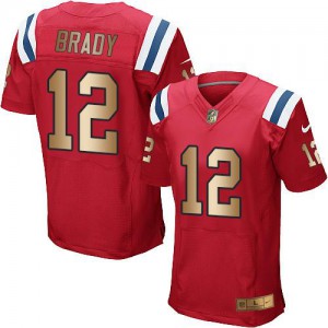 New England Patriots #12 Tom Brady Men's Red Elite Alternate Stitched Gold Jersey 464517-274