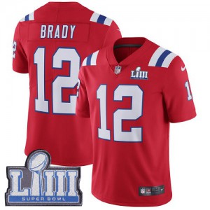 New England Patriots #12 Tom Brady Men's Red Stitched Alternate Super Bowl LIII Bound Vapor Untouchable Limited Jersey 130483-922