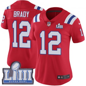 New England Patriots #12 Tom Brady Women's Red Stitched Alternate Super Bowl LIII Bound Vapor Untouchable Limited Jersey 803732-529