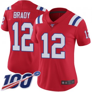 New England Patriots #12 Tom Brady Women's Red 100th Season Vapor Alternate Stitched Limited Jersey 559814-358