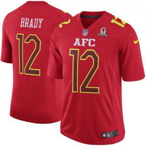 New England Patriots #12 Tom Brady Men's Red Stitched Game AFC 2017 Pro Bowl Jersey 463346-350