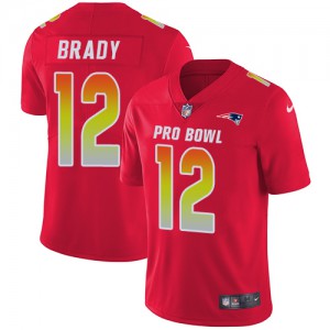 New England Patriots #12 Tom Brady Men's Red AFC 2018 Pro Bowl Stitched Limited Jersey 132916-313