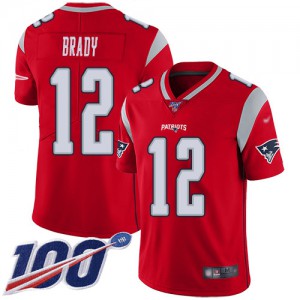 New England Patriots #12 Tom Brady Men's Red Inverted Legend 100th Season Stitched Limited Jersey 179818-655