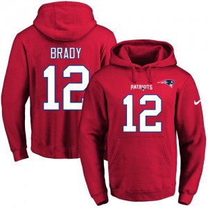 New England Patriots #12 Tom Brady Men's Red Name & Number Pullover Hoodie 999703-369