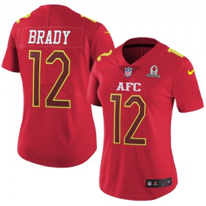 New England Patriots #12 Tom Brady Women's Red AFC 2017 Pro Bowl Stitched Limited Jersey 891428-849