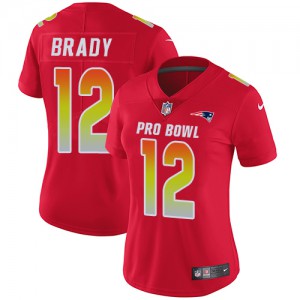 New England Patriots #12 Tom Brady Women's Red AFC 2018 Pro Bowl Stitched Limited Jersey 883581-609