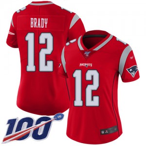 New England Patriots #12 Tom Brady Women's Red Inverted Legend 100th Season Stitched Limited Jersey 880618-756