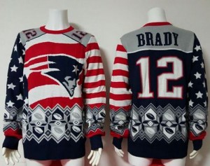 New England Patriots #12 Tom Brady Men's Red/Navy Blue Ugly Sweater Jersey 414464-472