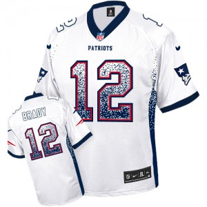 New England Patriots #12 Tom Brady Men's White Drift Fashion Stitched Elite Jersey 878915-119