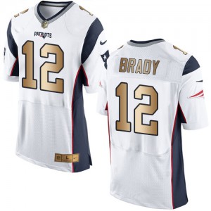 New England Patriots #12 Tom Brady Men's White Elite Stitched New Gold Jersey 191058-219