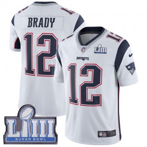 New England Patriots #12 Tom Brady Men's White Vapor Untouchable Super Bowl LIII Bound Stitched Limited Jersey 319691-716