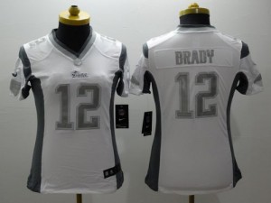 New England Patriots #12 Tom Brady Women's White Platinum Stitched Limited Jersey 295747-599