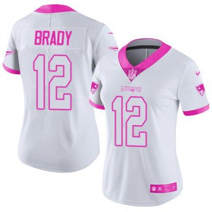 New England Patriots #12 Tom Brady Women's White/Pink Rush Fashion Stitched Limited Jersey 304265-509