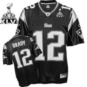 New England Patriots #12 Tom Brady Men's Super Bowl 2012 Black Shadow Embroidered Jersey 540827-520
