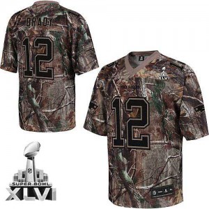 New England Patriots #12 Tom Brady Men's Super Bowl 2012 Camouflage Realtree Embroidered Jersey 321417-811