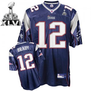 New England Patriots #12 Tom Brady Men's Super Bowl 2012 Dark Blue Embroidered Jersey 613723-354