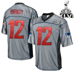 New England Patriots #12 Tom Brady Men's Super Bowl 2012 Grey Shadow Embroidered Jersey 494399-213