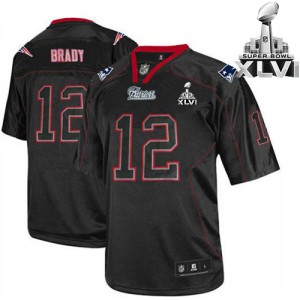 New England Patriots #12 Tom Brady Men's Super Bowl 2012 Lights Out Black Embroidered Jersey 701764-121