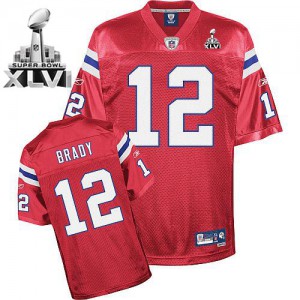 New England Patriots #12 Tom Brady Men's Super Bowl 2012 Embroidered Red Alternate Jersey 162369-208