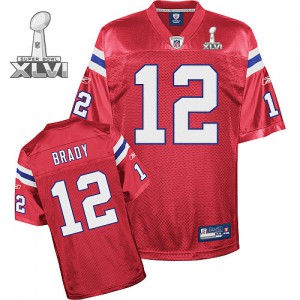 New England Patriots #12 Tom Brady Youth Super Bowl 2012 Red Embroidered Jersey 975618-233