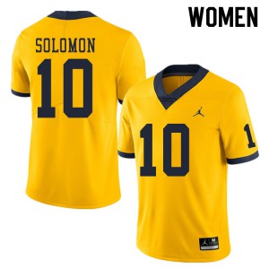 Michigan Wolverines #10 Anthony Solomon Women's Yellow College Football Jersey 326982-805