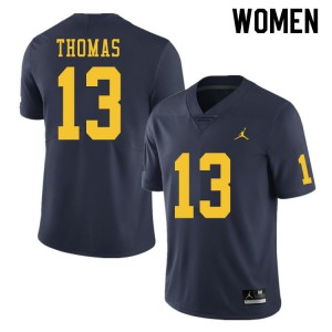 Michigan Wolverines #13 Charles Thomas Women's Navy College Football Jersey 292821-277