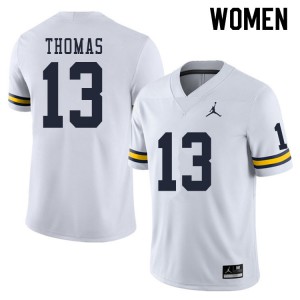 Michigan Wolverines #13 Charles Thomas Women's White College Football Jersey 287994-184