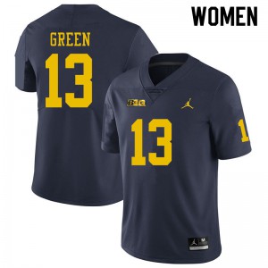 Michigan Wolverines #13 German Green Women's Navy College Football Jersey 354259-232
