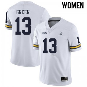 Michigan Wolverines #13 German Green Women's White College Football Jersey 656056-446