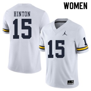 Michigan Wolverines #15 Christopher Hinton Women's White College Football Jersey 203238-201
