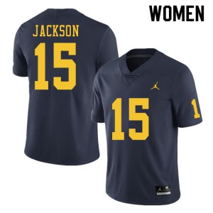 Michigan Wolverines #15 Giles Jackson Women's Navy College Football Jersey 803280-456