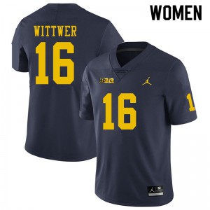 Michigan Wolverines #16 Max Wittwer Women's Navy College Football Jersey 878003-268
