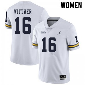 Michigan Wolverines #16 Max Wittwer Women's White College Football Jersey 439897-710