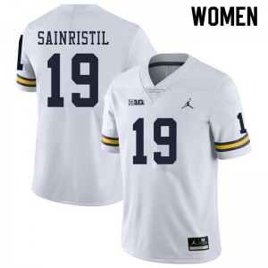 Michigan Wolverines #19 Mike Sainristil Women's White College Football Jersey 753220-375