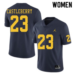 Michigan Wolverines #23 Jordan Castleberry Women's Navy College Football Jersey 279607-327