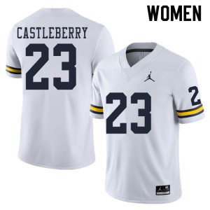 Michigan Wolverines #23 Jordan Castleberry Women's White College Football Jersey 949911-130