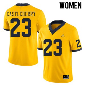Michigan Wolverines #23 Jordan Castleberry Women's Yellow College Football Jersey 114229-159
