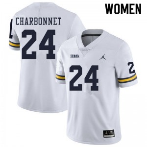 Michigan Wolverines #24 Zach Charbonnet Women's White College Football Jersey 951307-708