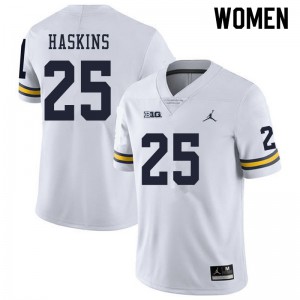 Michigan Wolverines #25 Hassan Haskins Women's White College Football Jersey 749522-899