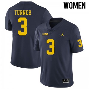 Michigan Wolverines #3 Christian Turner Women's Navy College Football Jersey 853448-754